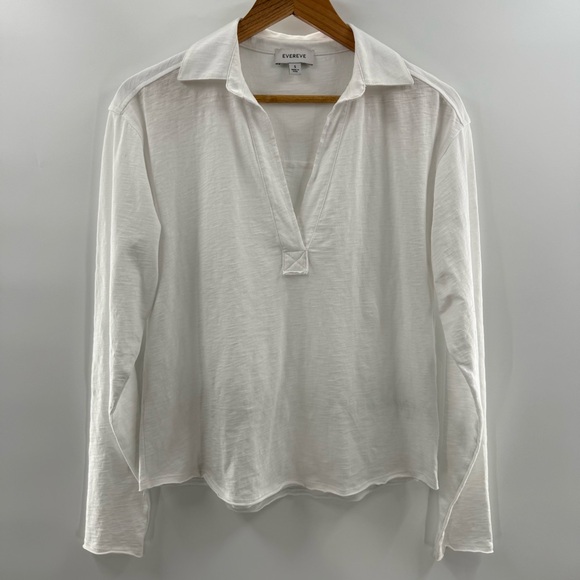 Evereve Romy Relaxed Long Sleeve 100% Cotton Preppy V-Neck Shirt Top Size Small - Picture 2 of 11
